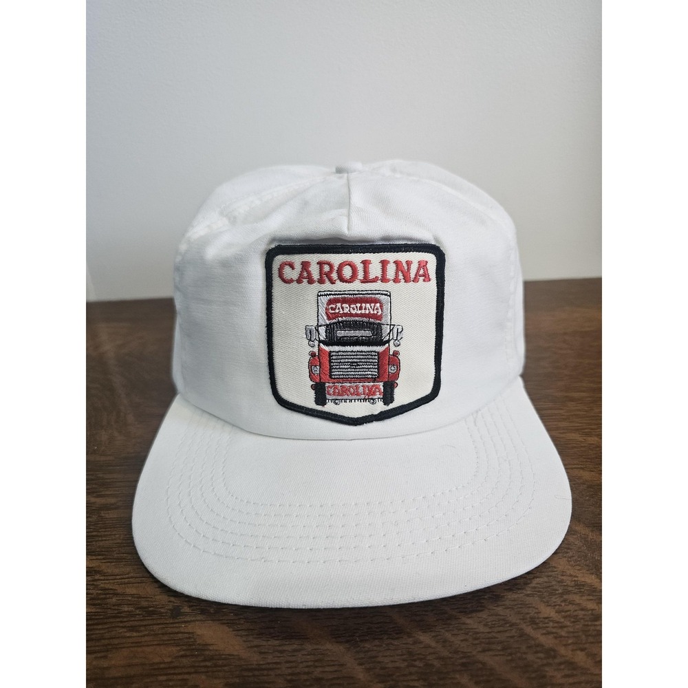 Vintage Carolina Truck Hat Cap Snap Back White Patch 4B One Size Mens USA 80s